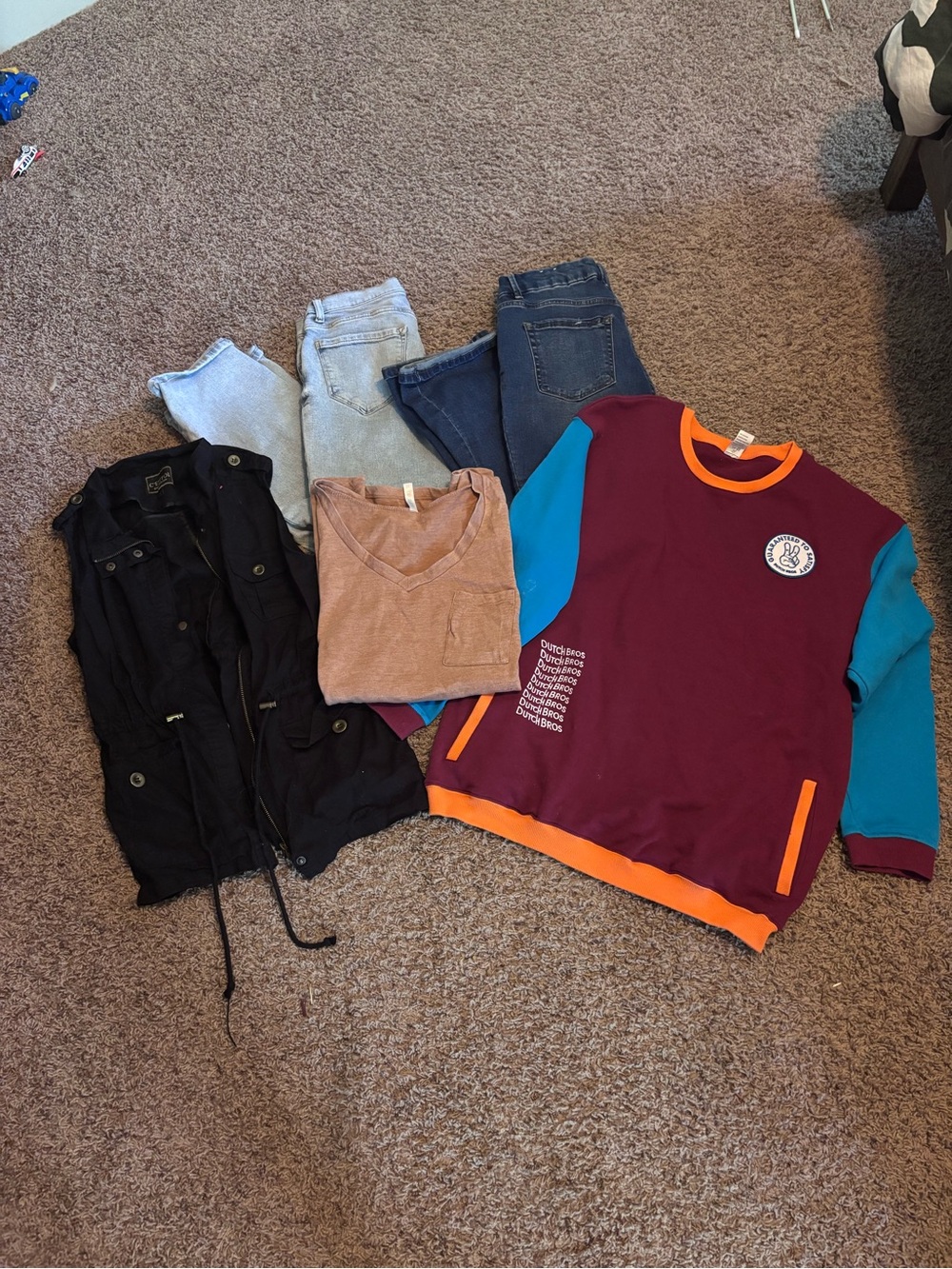Colorblock Burgundy and Teal Crewneck Sweatshirt with Orange Trim